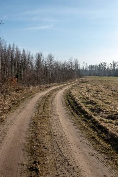 Boş Ülke Stabilize Yol Çamur Ile Birikintileri Darbelere Kirli Yol — Stok fotoğraf