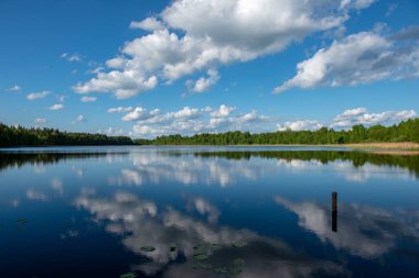 Yaz zekâ gölde kırsal mavi gökyüzü ve bulut yansımalar