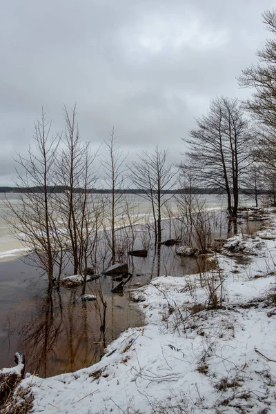 Gefrorene Gewässer im tiefen Winter unter Schnee — Stockfoto