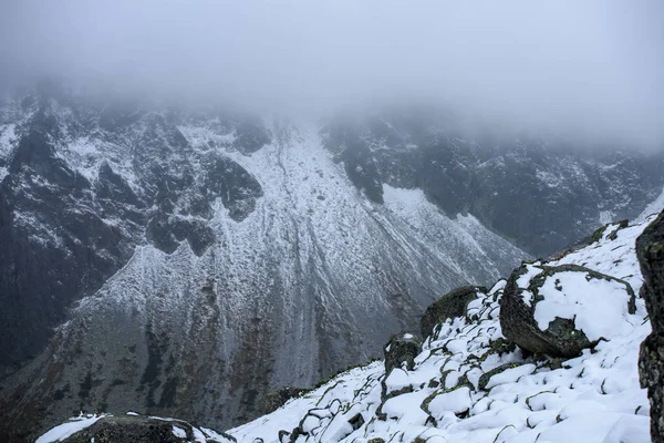 Sentieri Escursionistici Montagna Innevati Slovacchia Nel Tardo Autunno — Foto Stock
