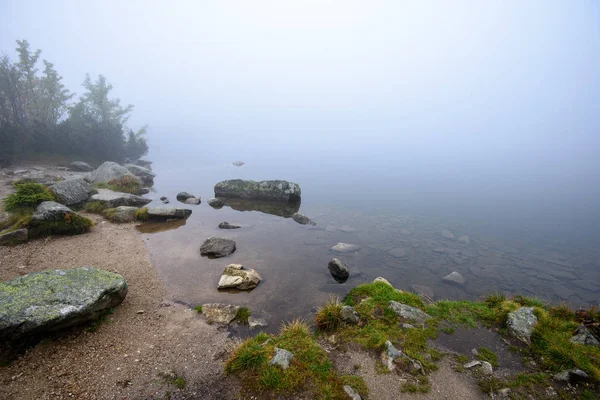 Sisli Puslu Gün Yağmur Kayalık Ayak Izi Hiking Turist Slovakya — Stok fotoğraf