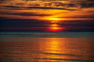 hiçbir Rüzgar göl kenarında sakin gün batımı