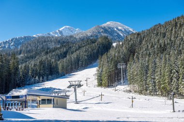 Slovakya Tatra Dağları kışın. tepeler ve s kaplı ağaçlar