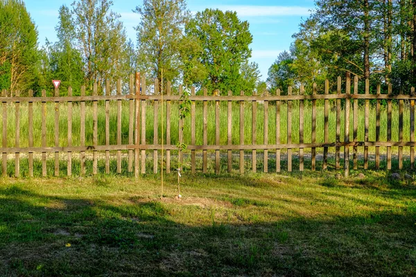 Vieille clôture en bois dans le parc rural — Photo