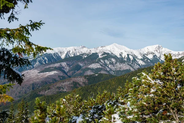 Schneebedeckte Berggipfel Und Touristenpfade Der Slowakischen Tatra Winterwanderblick — Stockfoto