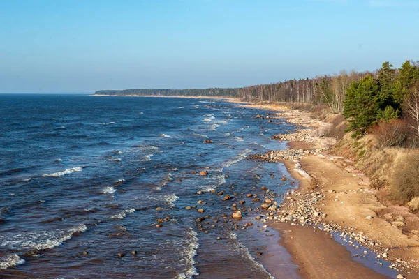 Порожній Морський Пляж Залишками Льоду Снігу Взимку — стокове фото