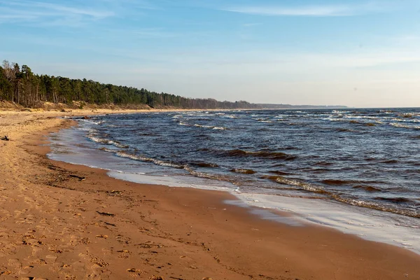 Üres Tenger Strand Jég Maradékokat Nincs Télen — Stock Fotó