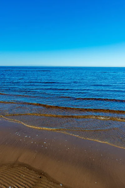 Порожній Морський Пляж Залишками Льоду Снігу Взимку — стокове фото