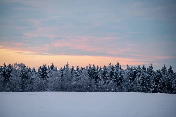 Luz Solar Colorida Sobre Campos Neve Inverno Campo — Fotografia de Stock