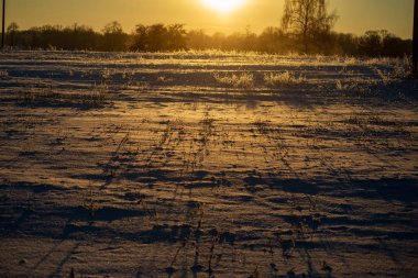 kış kırsalkarla kaplı alanlar, kırık bulutlu mavi bulutlar