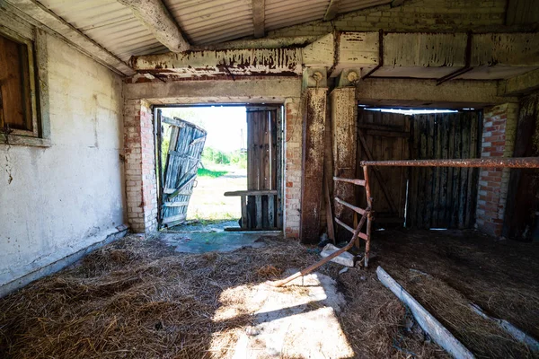 Vecchio Casale Abbandonato Interno Verdi Cespugli Estivi — Foto Stock