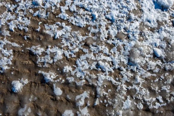 Mrożone tekstury piasku zimą przy plaży morskiej — Zdjęcie stockowe