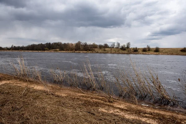 Land Forest River i början av våren utan vegetation på s — Stockfoto