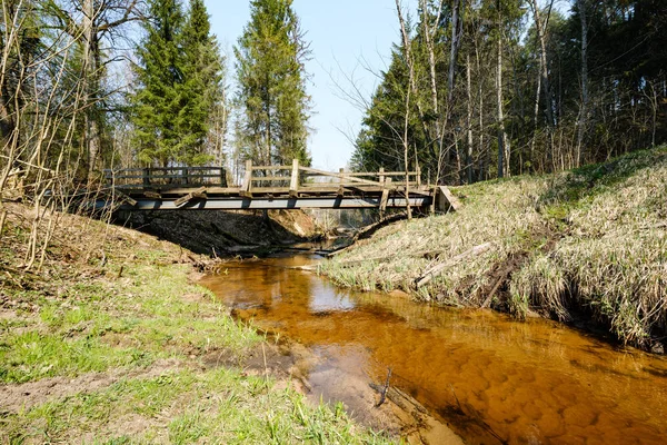 Puente sobre un pequeño río forestal — Foto de Stock