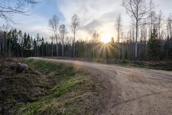 B campagna strada sterrata al tramonto — Foto Stock