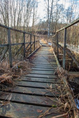 Tahta döşeme, yaya yolu. Gölde trambolin.