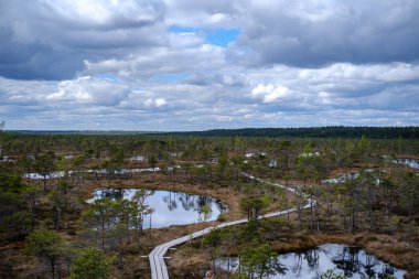 Ulusal mavi gökyüzü ve bulutlar yansımaları ile bataklık göller 