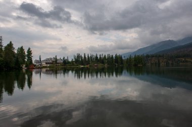 kırsal bir gölün sakin su kıyı ağaçlarının yansımaları