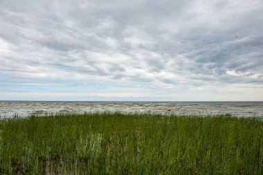 dalgalar ve kırık bulutlar ile yaz aylarında boş deniz plajı
