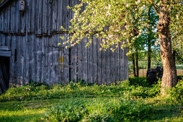 Ancienne structure de construction en planches de bois dans la campagne — Photo