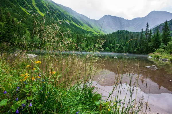 Eslovaquia Tatra lagos de montaña en el tiempo brumoso — Foto de Stock