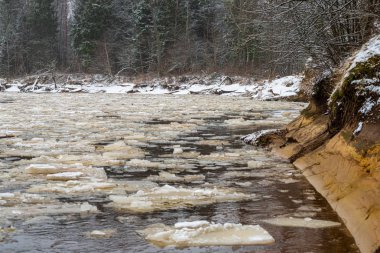 kış kırsalında donmuş nehir