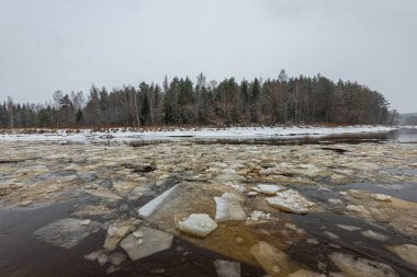 kış kırsalında donmuş nehir