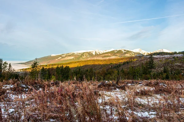 Słowacja tatrzańskie szczyty górskie pod śniegiem zimą — Zdjęcie stockowe