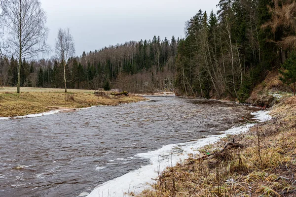 Fryst flod på vintern landsbygd — Stockfoto