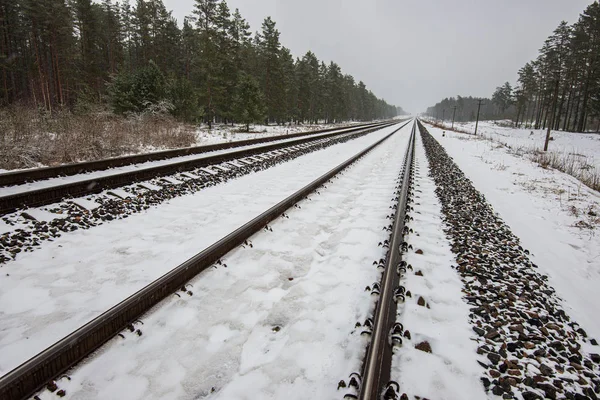 Железнодорожные пути зимой под снегом — стоковое фото
