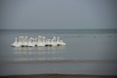 loş kış gününde gölde donmuş buz parçaları