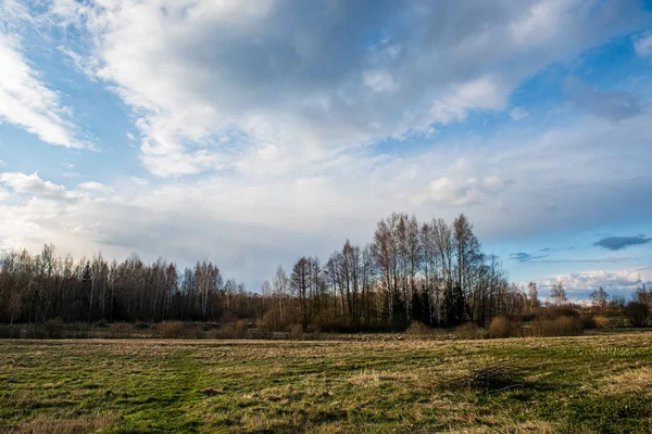 青空の下の田園風景と劇的な白い雲 — ストック写真