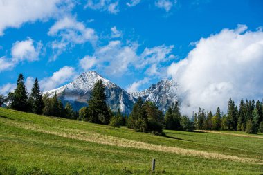 güneşli bir günde Slovakya'daki tatra dağlarının panoramik manzarası 