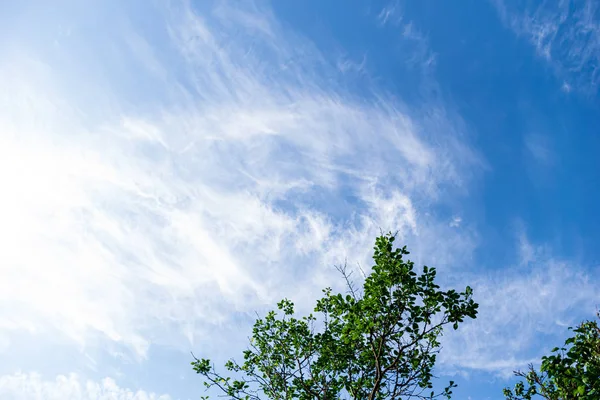 Голубое небо с белыми облаками над сельской местностью — стоковое фото
