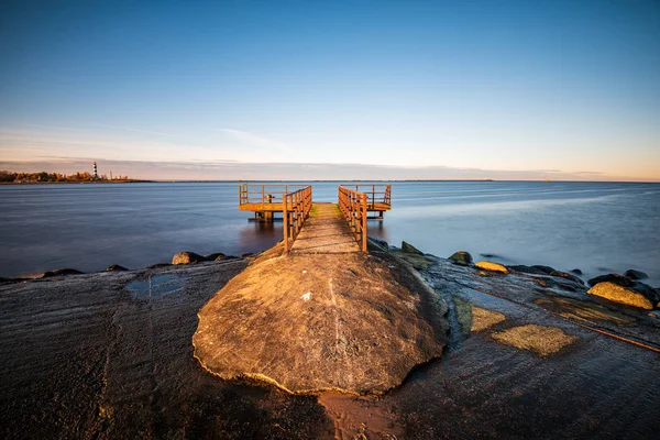 Concrete brick bridge over the river — Stock Photo, Image