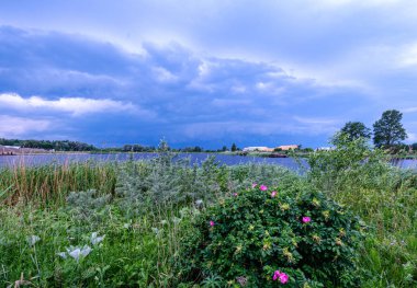 yeşil çayır otlaklar üzerinde oluşturan fırtına bulutları