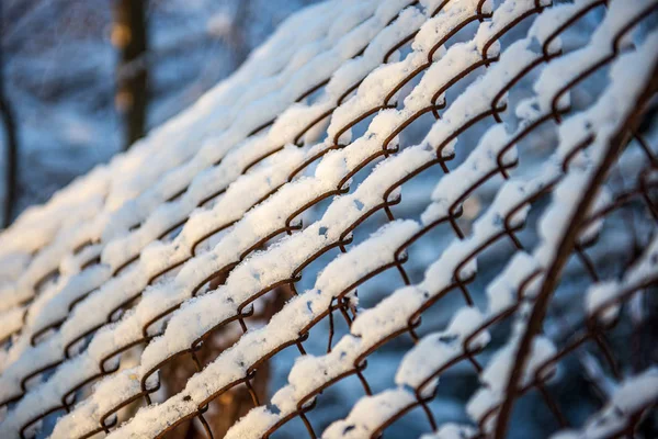 Enkelt land staket under snö på vintern — Stockfoto