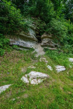 Nehir kıyısında kumtaşı kayalıklar 