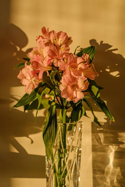 Flores no vaso de vidro no apartamento — Fotografia de Stock