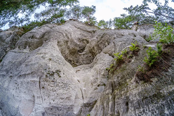 Falaises de grès de Sietiniezis sur la rive de la rivière Gauja — Photo