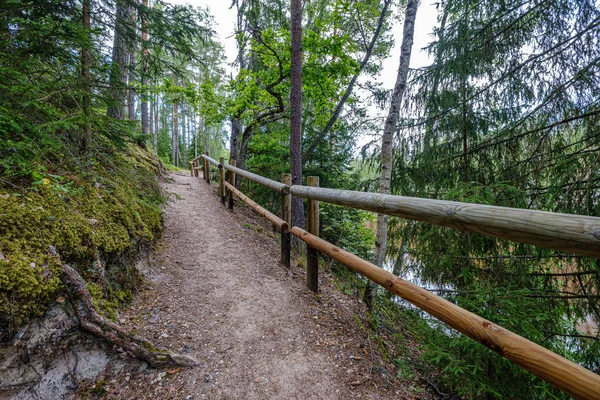 Drewniane Fance w krajobrazie szlak przyrodnicze — Zdjęcie stockowe