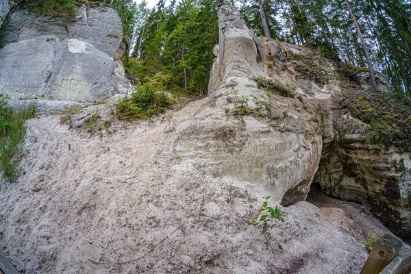 Acantilados de piedra arenisca de Sietiniezis a orillas del río Gauja —  Fotos de Stock