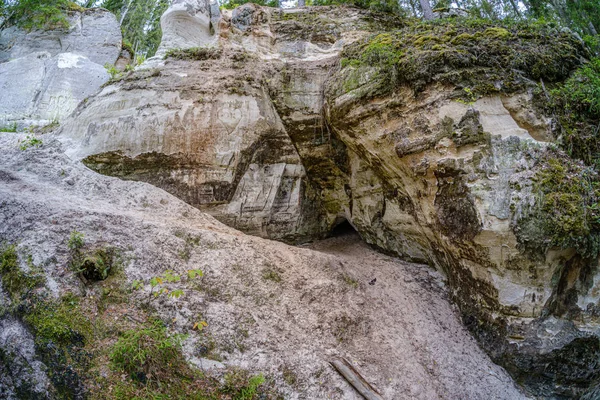 Gauja河岸边的Sietiniezis砂岩悬崖 — 图库照片