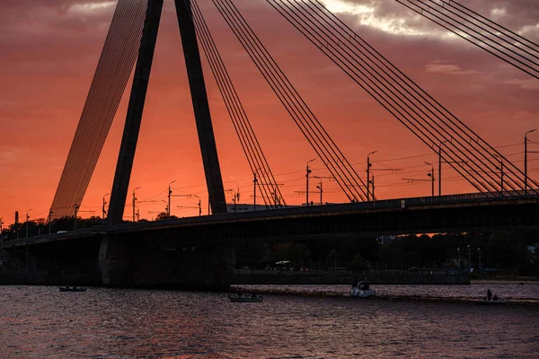 Vista Panorâmica Cidade Riga Letónia Capital Letónia Anoitecer Com Pôr — Fotografia de Stock