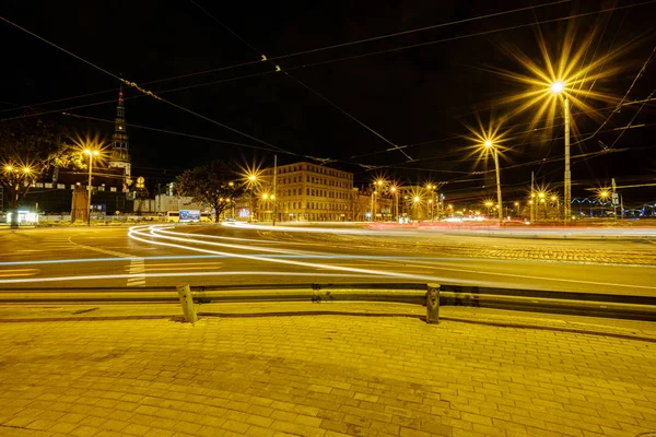 Vista Panorâmica Cidade Riga Letónia Capital Letónia Noite Com Luzes — Fotografia de Stock