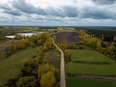 Letonya 'da ekili tarlalar ve tarlalar ile kırsal görünüm