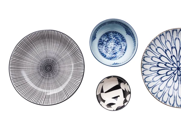 Top View Beautiful Crockery Set Porcelain Ceramic Plate Dish Cup — Stock Photo, Image