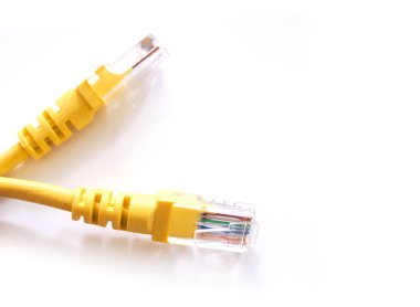 İnternet bağlantısı için ağ kabloları beyaz arkaplanda izole edildi