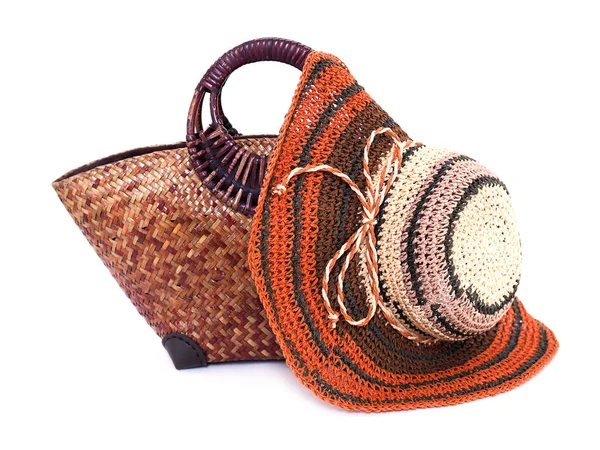Wide Brimmed Straw Hat Fashion Bags Asian Women Thai Style — Stock Photo, Image