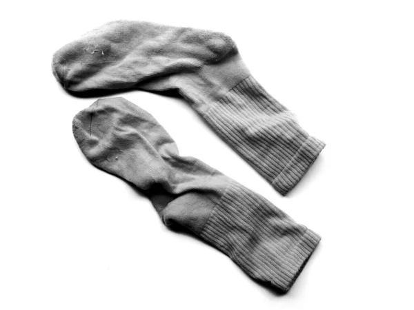 Šedé Špinavé Staré Jeden Pár Ponožek Izolovaných Bílém Pozadí — Stock fotografie